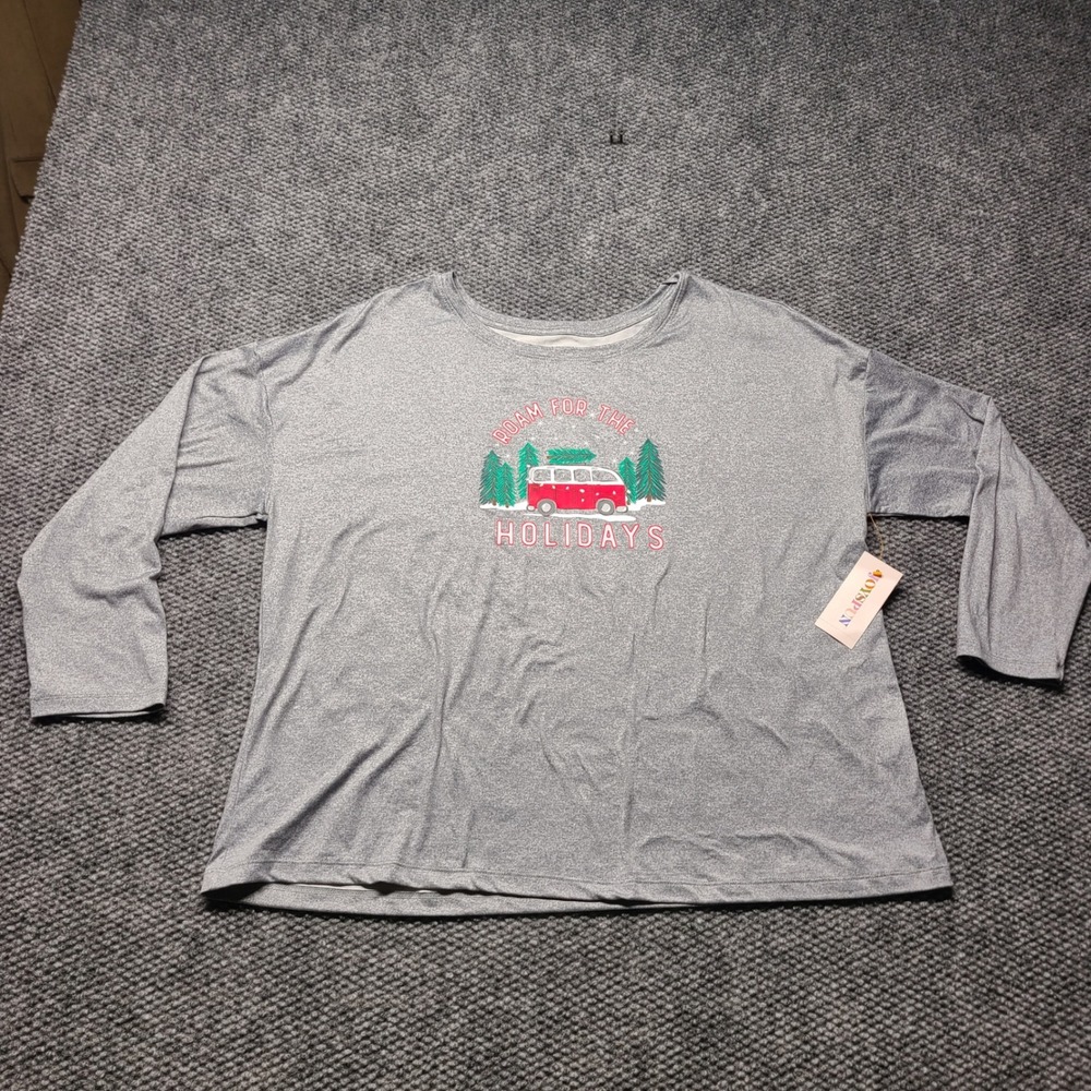 NWT Joyspun Womens XL Roam For The Holidays Christmas Pajama Top Grey JS44432